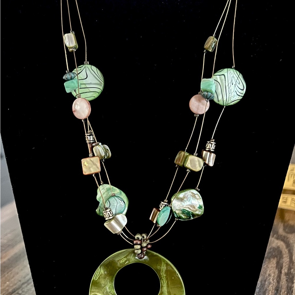 Vintage Green, Blue and Brown Beads! Unique Ladies Necklace on wire
